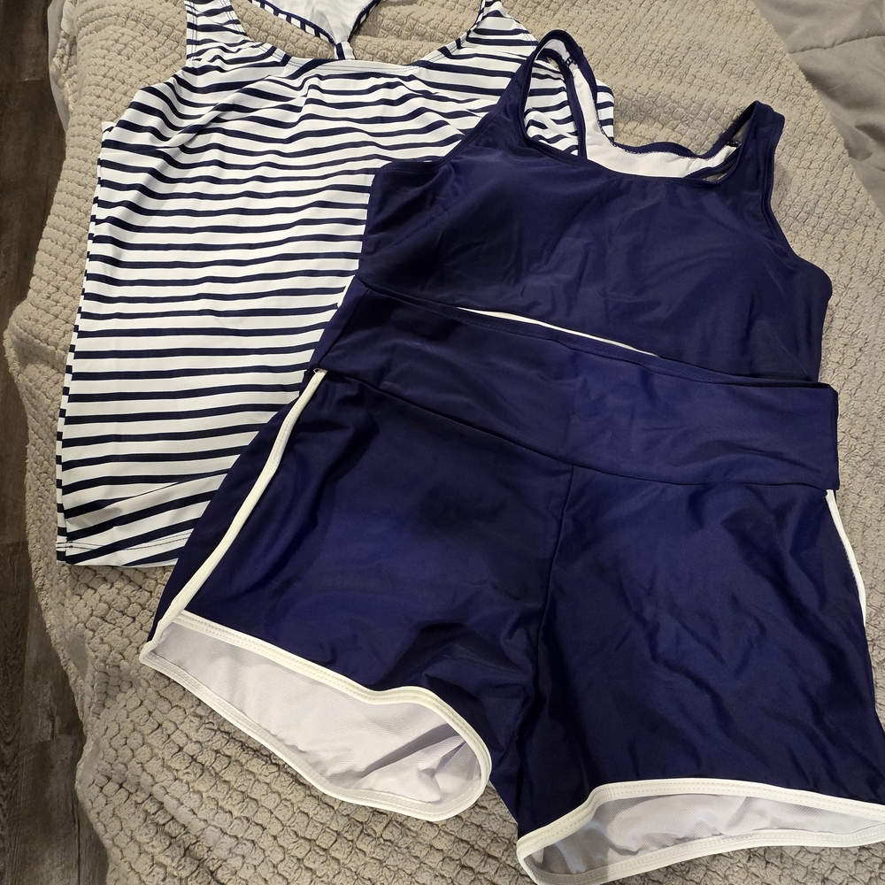 Navy and White Striped Tank and Shorts Set